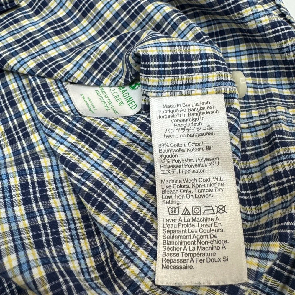 J Crew Shirt Mens Medium Blue Plaid Performance Slim Untucked Preppy Office